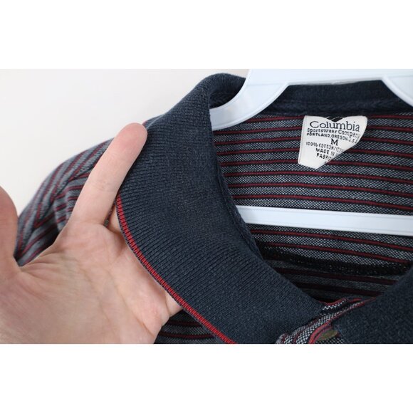 Vintage 90s Columbia Golf Mens Medium Faded Spell Out Striped Knit Polo Shirt - Picture 10 of 14